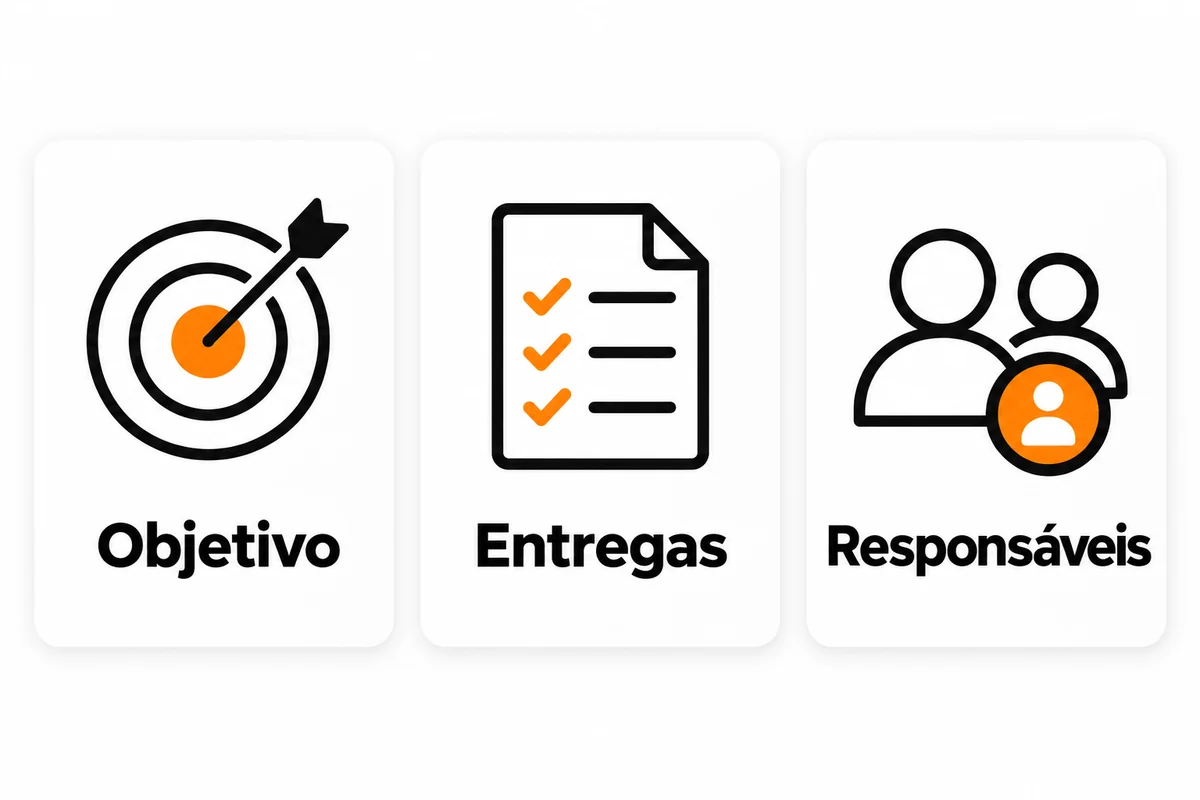 Três cartões destacam objetivo, entregas e responsáveis ao comparar propostas de site