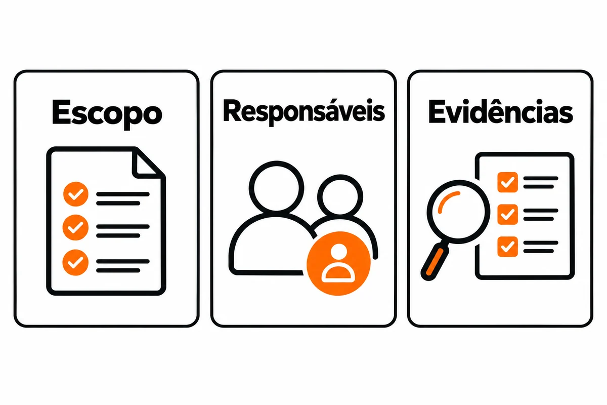 Três cartões destacam escopo, responsáveis e evidências para comparar propostas de consultoria