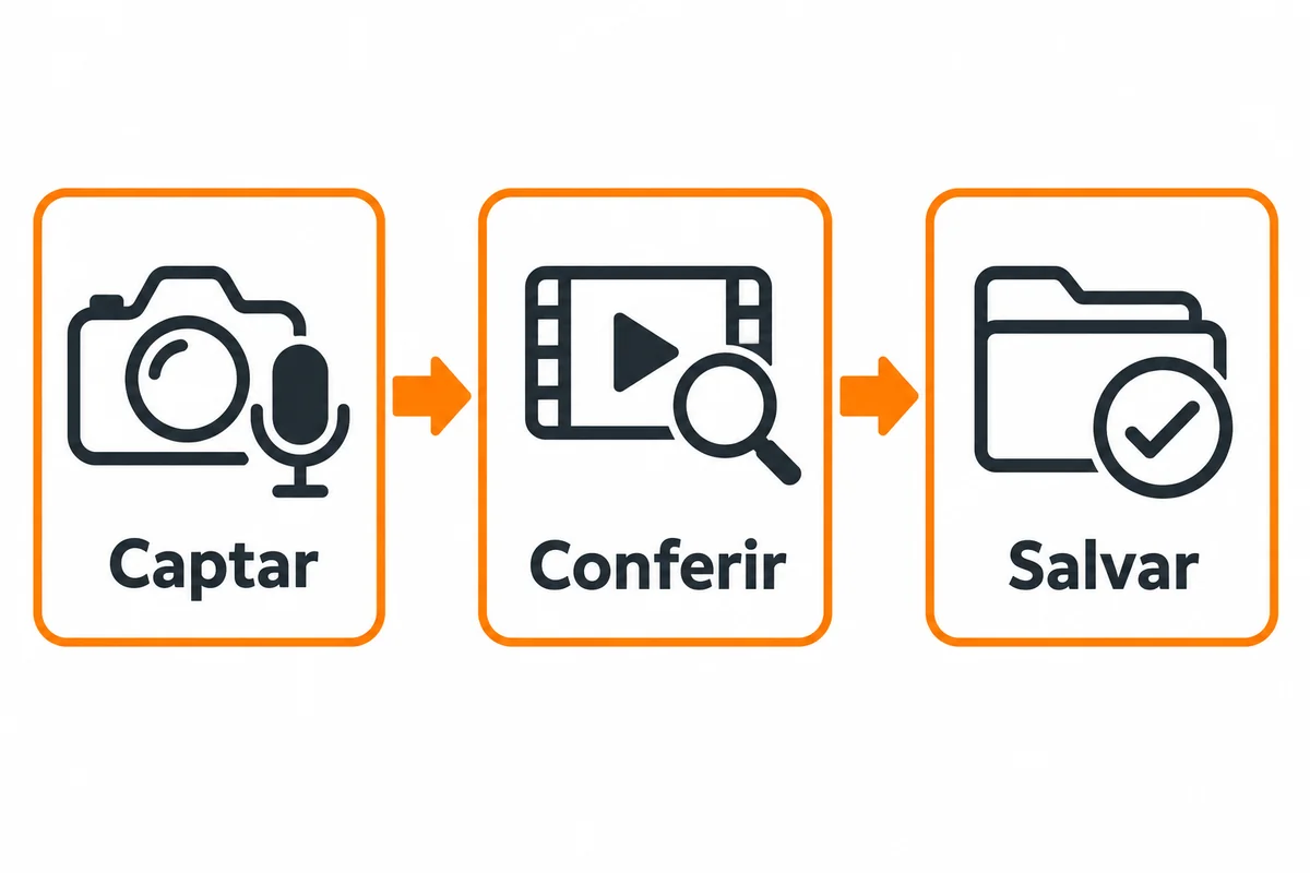 Diagrama apresenta captar, conferir e salvar como partes da rotina de gravação