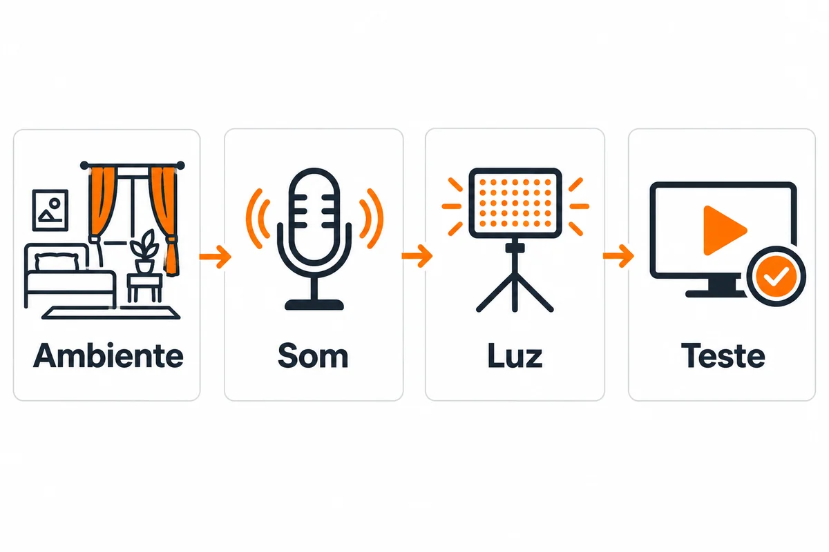 Diagrama organiza a preparação da gravação em ambiente, som, luz e teste