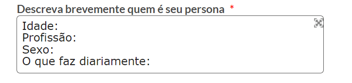 Imagem com um espaço para o registro das características das personas no criador de e-books 