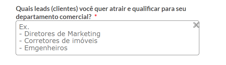 Espaço para adicionar quais leads a pessoa deseja atrair através do seu e-book 