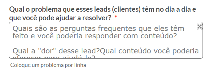 Imagem que mostra o espaço para a pessoa registrar quais os problemas do lead que podem ser resolvidos com o e-book