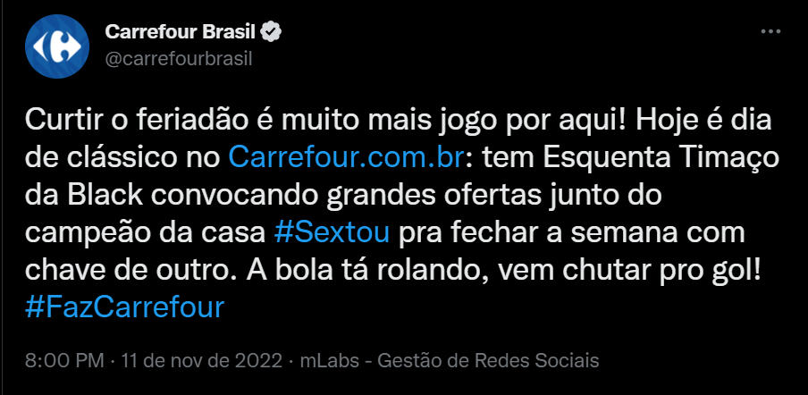 Imagem de uma publicação feita pelo Carrefour no  twitter para gerar engajamento. 