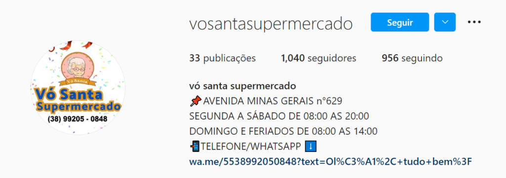 Imagem da bio no intagram do supermercado vó santa que mostra a imagem de um desenho de senhora no perfil 