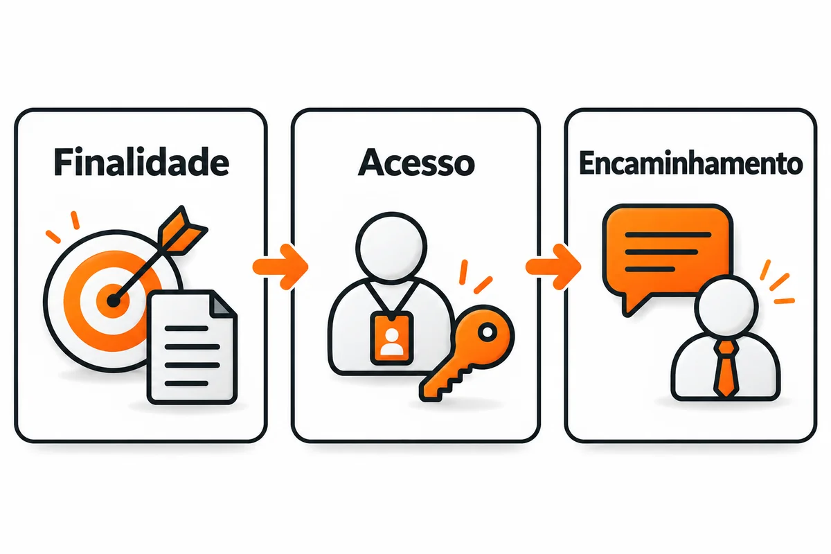 Três pontos de atenção no uso de dados pessoais: finalidade, acesso e encaminhamento de dúvidas.