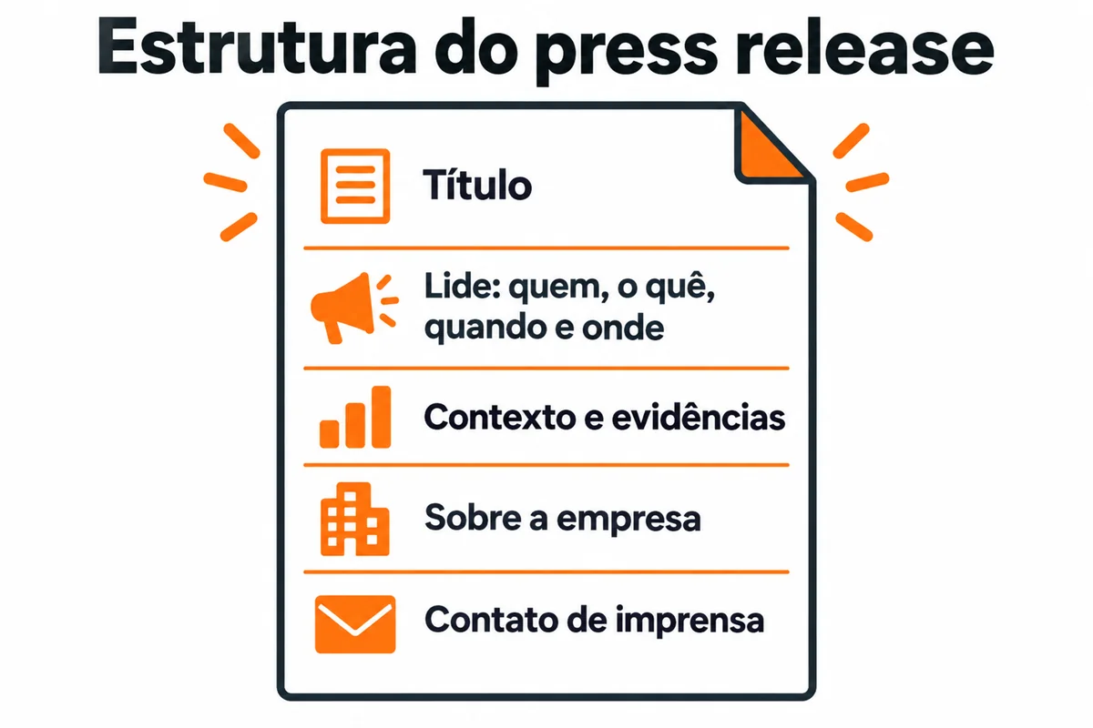 Documento ilustrado com título, lide, contexto e evidências, sobre a empresa e contato de imprensa.