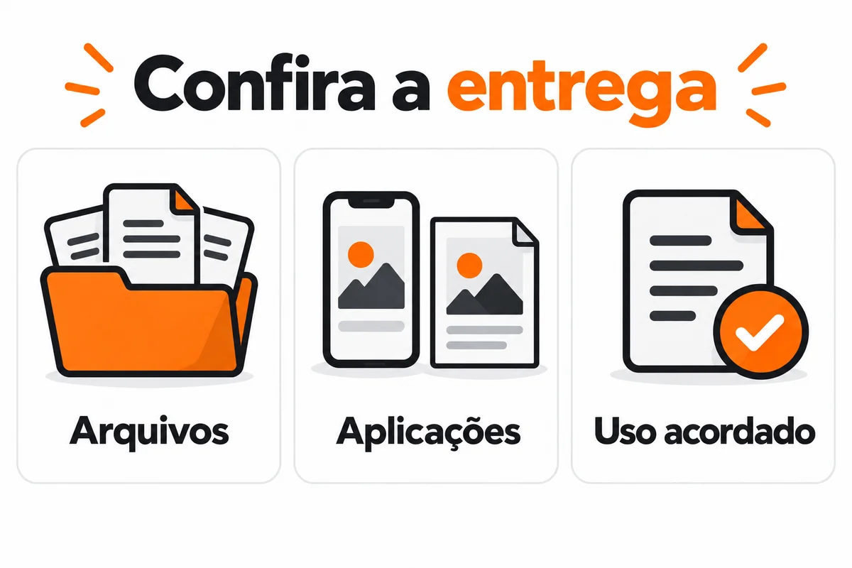 Três pontos de conferência da ilustração: arquivos, aplicações e uso acordado.