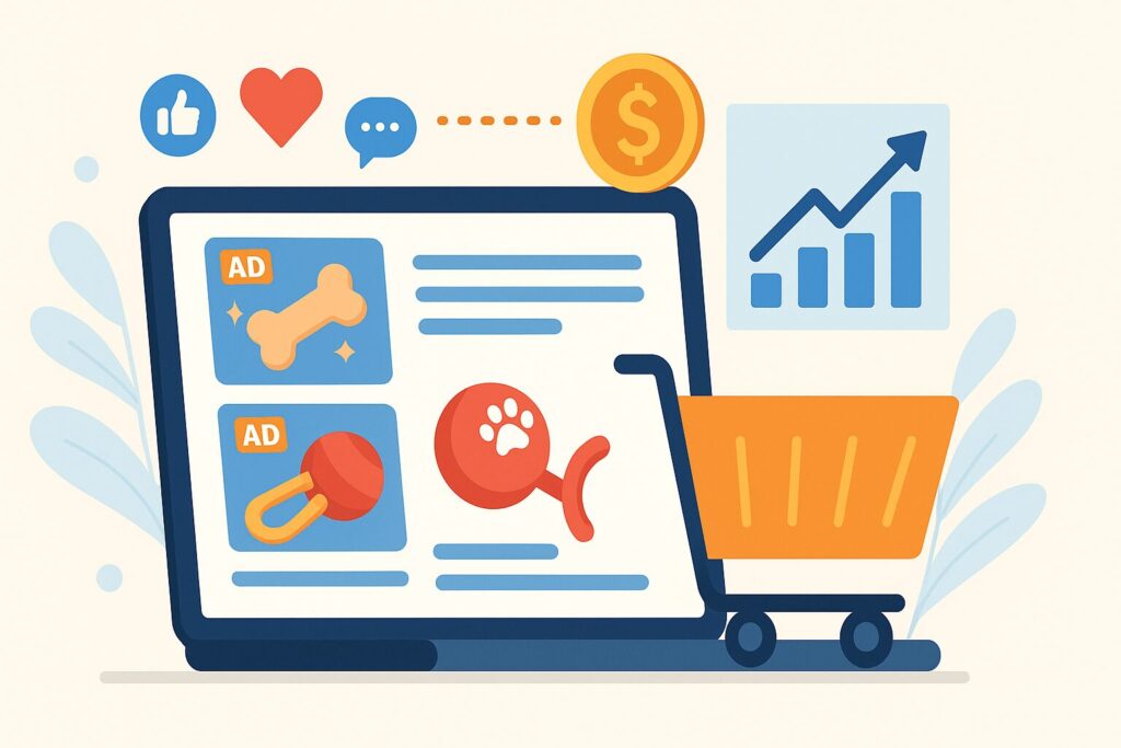 imagem que simboliza anúncios pagos e vendas em E-commerce Pet